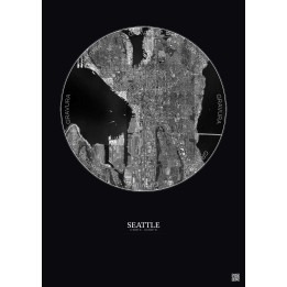 Affiche Seattle – Poster vue satellite 5km N&B | Gravura – Fond 