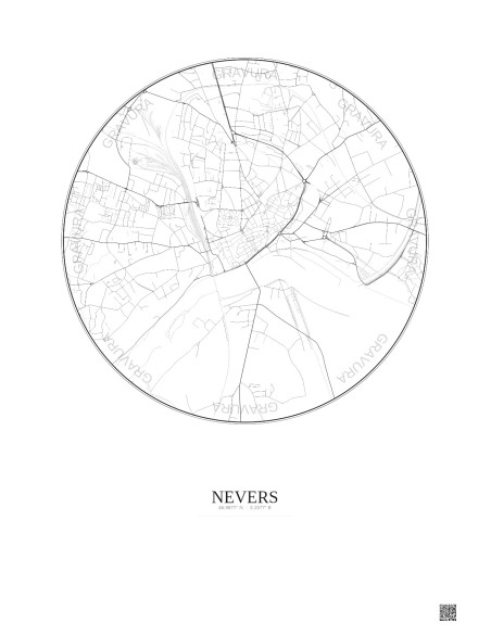 Affiche Nevers – Poster carte de ville 2.5km | Gravura – Fond clair