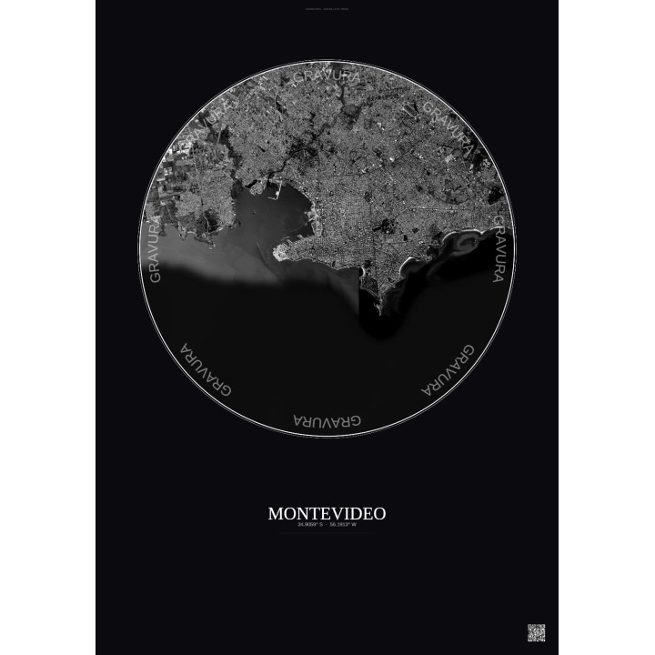 Affiche Montevideo – Poster vue satellite 10km N&B | Gravura – F