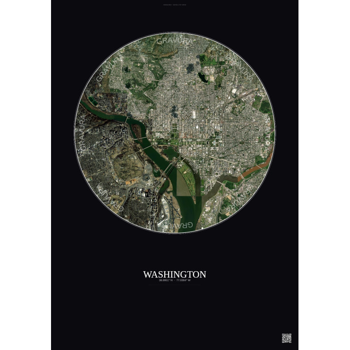 Affiche Washington – Poster vue satellite 6km Couleur | Gravura 