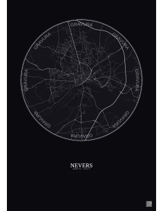 Affiche Nevers – Poster carte de ville 5km | Gravura – Fond foncé