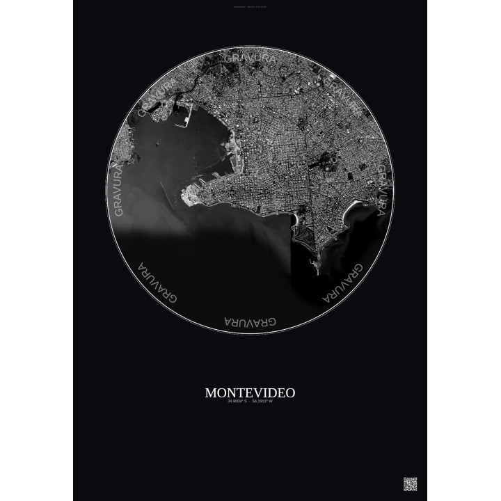 Affiche Montevideo – Poster vue satellite 6km N&B | Gravura – Fo