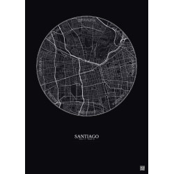 Affiche Santiago – Poster carte de ville 6km | Gravura – Fond foncé