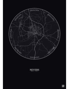 Affiche Nevers – Poster carte de ville 10km | Gravura – Fond foncé