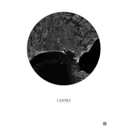 Affiche Cannes – Poster vue satellite 5km N&B | Gravura – Fond clair