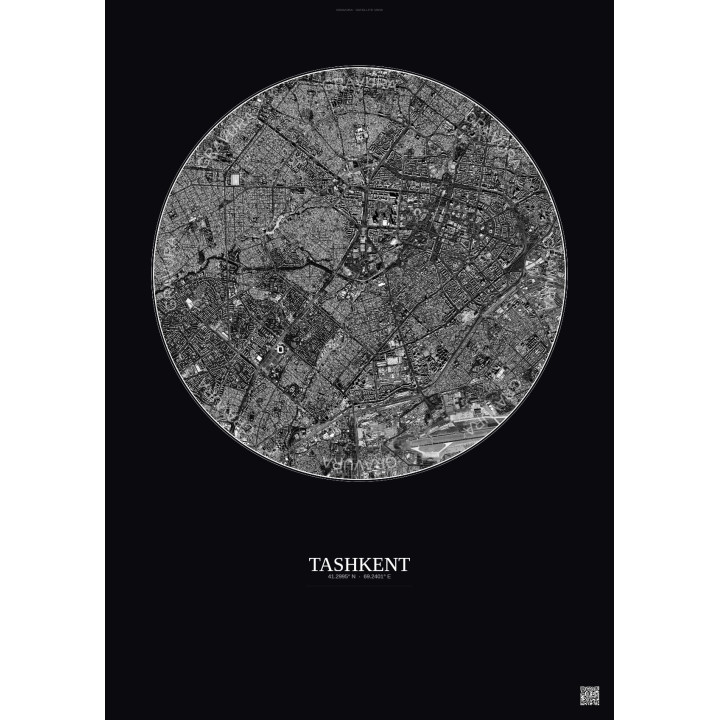 Affiche Tashkent – Poster vue satellite 6km N&B | Gravura – Fond