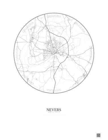 Affiche Nevers – Poster carte de ville 10km | Gravura – Fond clair