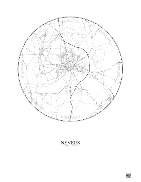 Affiche Nevers – Poster carte de ville 10km | Gravura – Fond clair