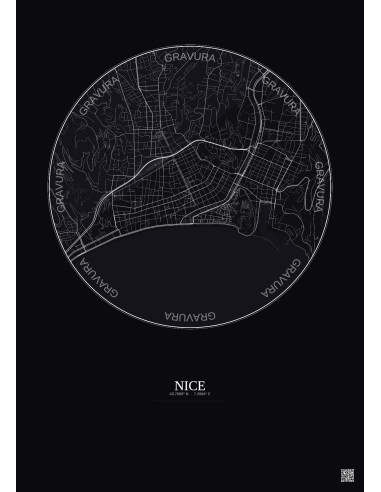 Nice City Map Poster 2.5km | Gravura – Dark background