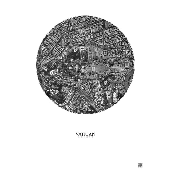 Affiche Vatican – Poster vue satellite 1km N&B | Gravura – Fond 