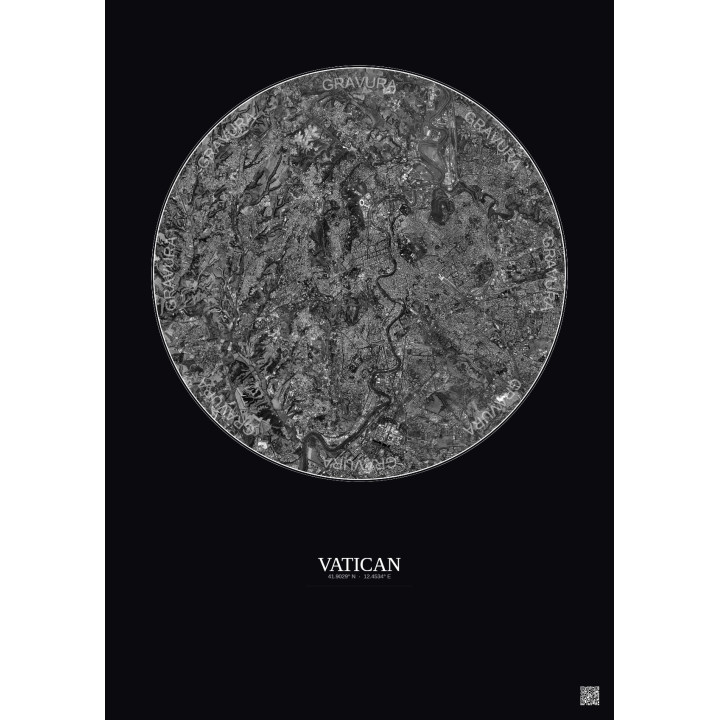 Affiche Vatican – Poster vue satellite 10km N&B | Gravura – Fond