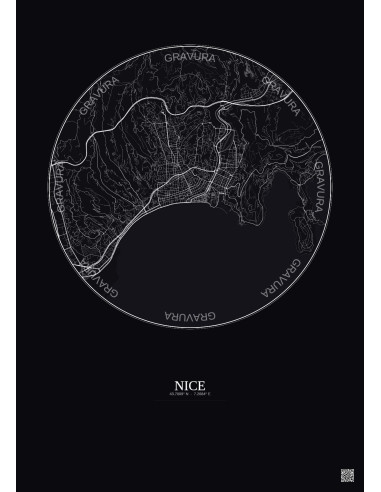 Nice City Map Poster 6km | Gravura – Dark background