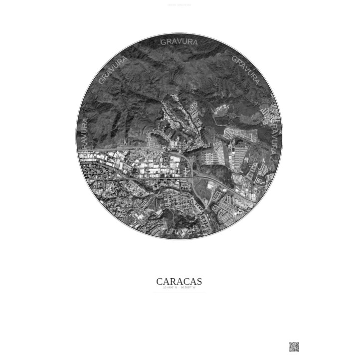 Affiche Caracas – Poster vue satellite 2.5km N&B | Gravura – Fon