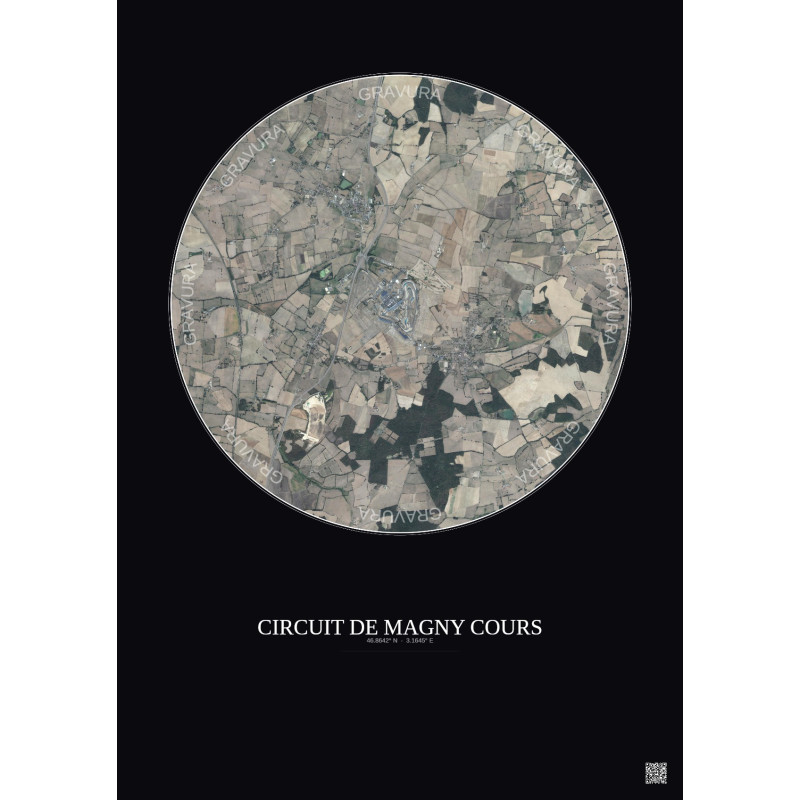 Affiche Circuit De Magny Cours – Poster vue satellite 5km Couleur | Gravura – Fond foncé
