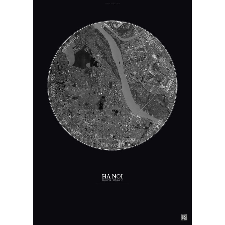 Affiche Ha Noi – Poster vue satellite 6km N&B | Gravura – Fond f