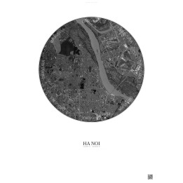 Ha Noi Satellite View Poster 6km B&W | Gravura – Light backgroun