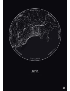 Affiche Nice – Poster carte de ville 10km | Gravura – Fond foncé