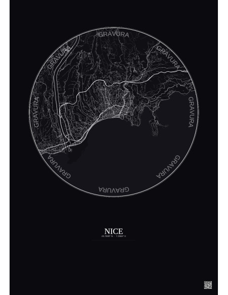 Nice City Map Poster 10km | Gravura – Dark background