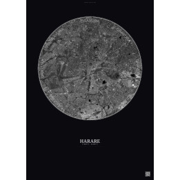 Affiche Harare – Poster vue satellite 10km N&B | Gravura – Fond 