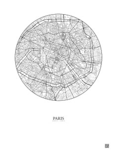 Affiche Paris – Poster carte de ville 6km | Gravura – Fond clair
