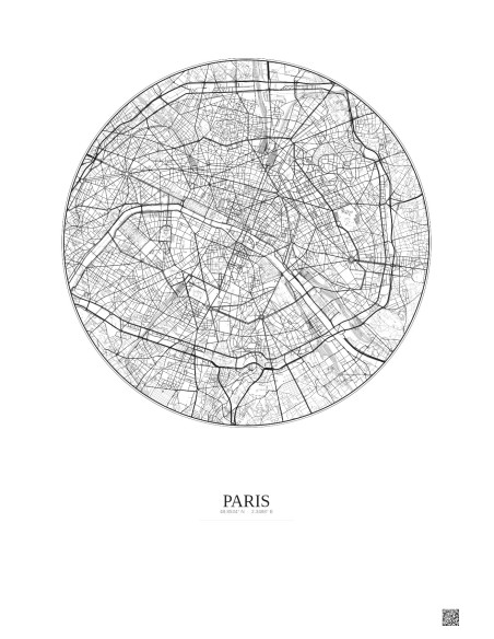 Affiche Paris – Poster carte de ville 6km | Gravura – Fond clair