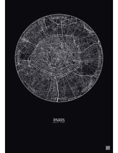 Affiche Paris – Poster carte de ville 10km | Gravura – Fond foncé