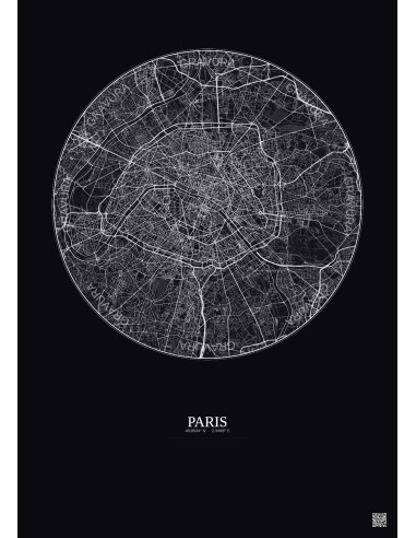 Affiche Paris – Poster carte de ville 10km | Gravura – Fond foncé