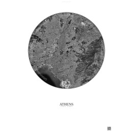Affiche Athens – Poster vue satellite 10km N&B | Gravura – Fond clair