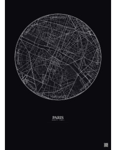 Affiche Paris – Poster carte de ville 2.5km | Gravura – Fond foncé