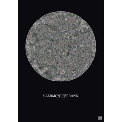 Affiche Clermont Ferrand – Poster vue satellite 2.5km Couleur | Gravura – Fond foncé