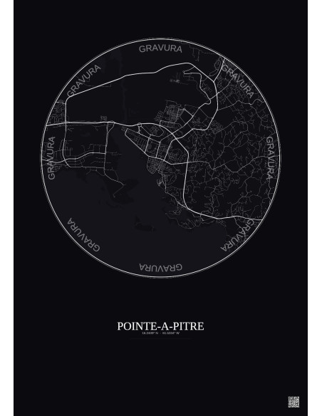 Pointe A Pitre City Map Poster 5km | Gravura – Dark background