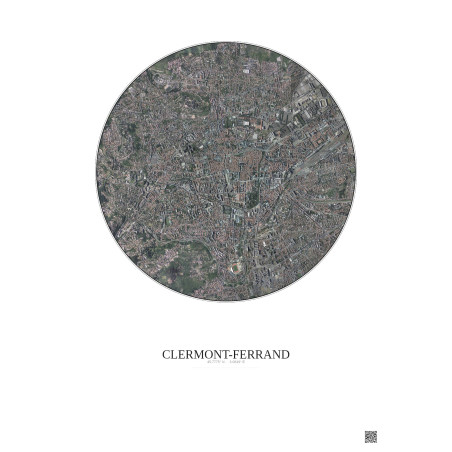 Affiche Clermont Ferrand – Poster vue satellite 2.5km Couleur | Gravura – Fond clair