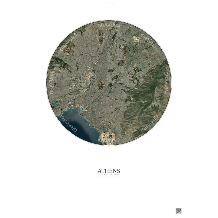 Affiche Athens – Poster vue satellite 10km Couleur | Gravura – Fond clair