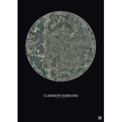 Affiche Clermont Ferrand – Poster vue satellite 5km Couleur | Gravura – Fond foncé