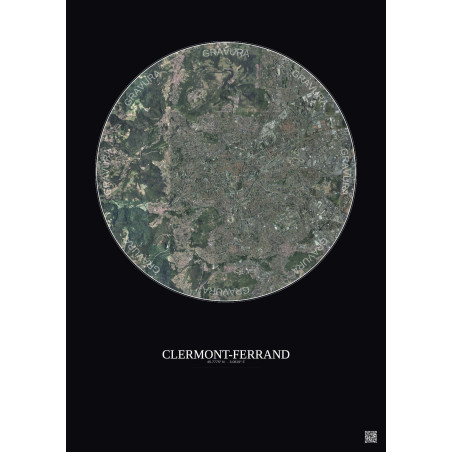 Affiche Clermont Ferrand – Poster vue satellite 5km Couleur | Gravura – Fond foncé