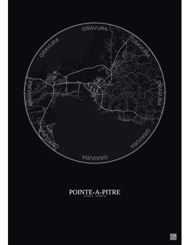 Affiche Pointe A Pitre – Poster carte de ville 10km | Gravura – Fond foncé