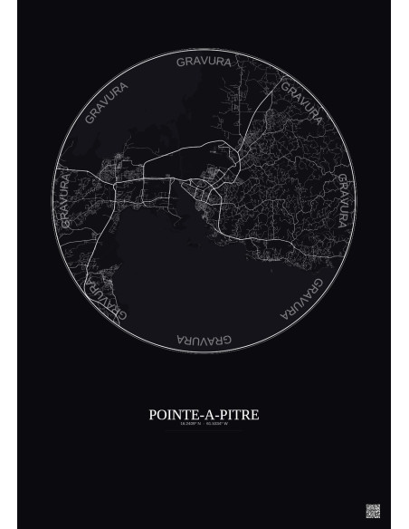 Affiche Pointe A Pitre – Poster carte de ville 10km | Gravura – Fond foncé