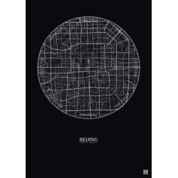 Affiche Beijing – Poster carte de ville 10km | Gravura – Fond foncé