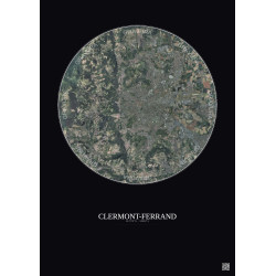Affiche Clermont Ferrand – Poster vue satellite 10km Couleur | Gravura – Fond foncé