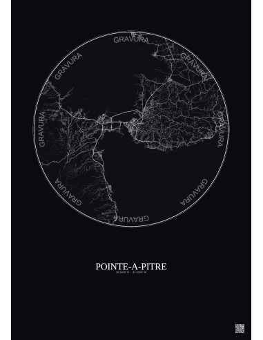 Affiche Pointe A Pitre – Poster carte de ville 20km | Gravura – Fond foncé