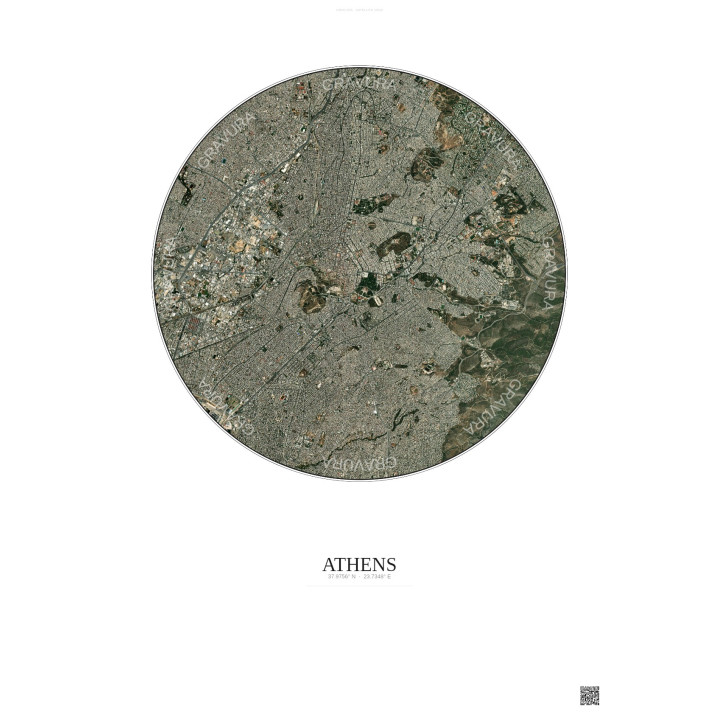 Affiche Athens – Poster vue satellite 6km Couleur | Gravura – Fond clair