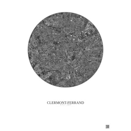 Affiche Clermont Ferrand – Poster vue satellite 2.5km N&B | Gravura – Fond clair