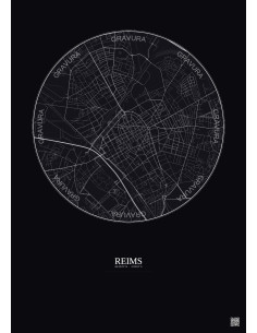 Affiche Reims – Poster carte de ville 2.5km | Gravura – Fond foncé