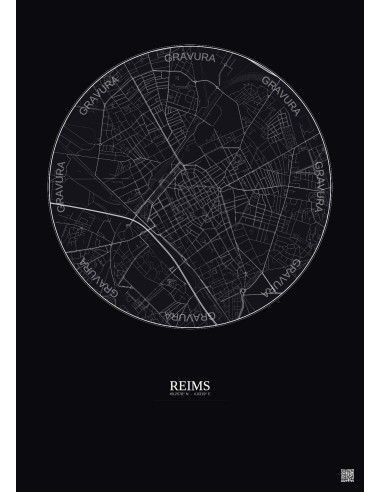 Affiche Reims – Poster carte de ville 2.5km | Gravura – Fond foncé