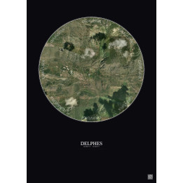 Affiche Delphes – Poster vue satellite 2.5km Couleur | Gravura – Fond foncé