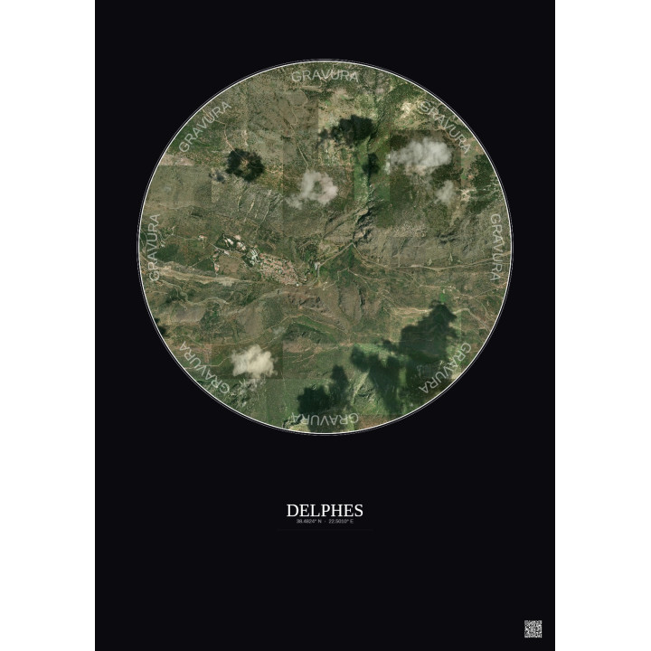 Affiche Delphes – Poster vue satellite 2.5km Couleur | Gravura – Fond foncé