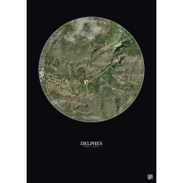 Affiche Delphes – Poster vue satellite 1km Couleur | Gravura – Fond foncé