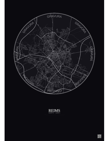 Reims City Map Poster 6km | Gravura – Dark background