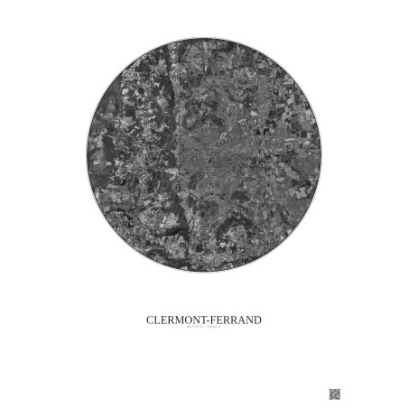 Affiche Clermont Ferrand – Poster vue satellite 10km N&B | Gravura – Fond clair