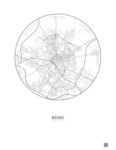 Affiche Reims – Poster carte de ville 6km | Gravura – Fond clair